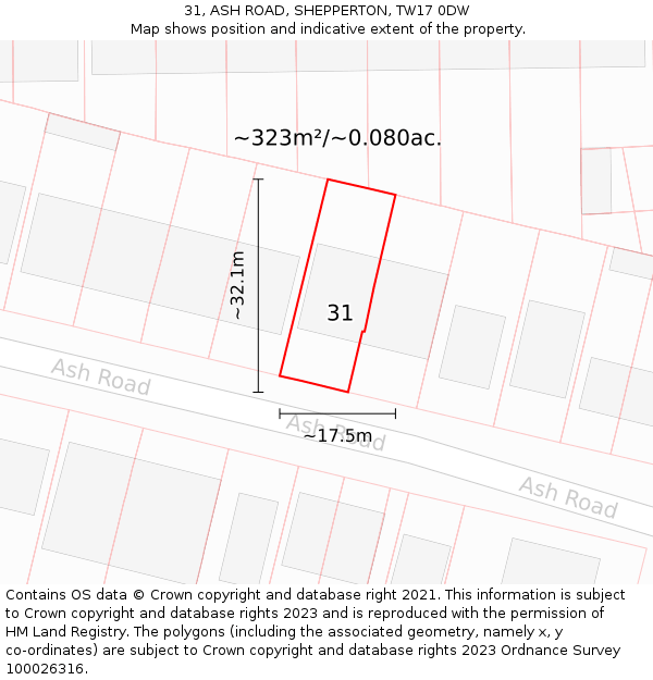 31, ASH ROAD, SHEPPERTON, TW17 0DW: Plot and title map