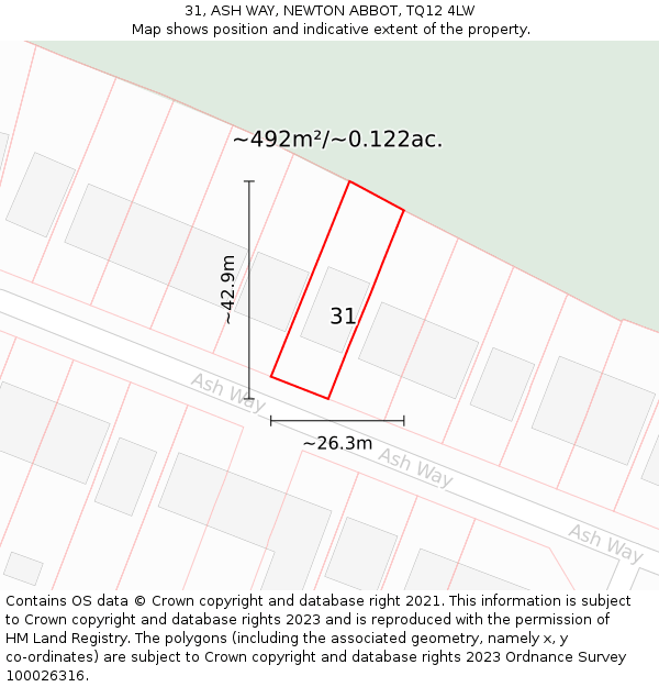 31, ASH WAY, NEWTON ABBOT, TQ12 4LW: Plot and title map