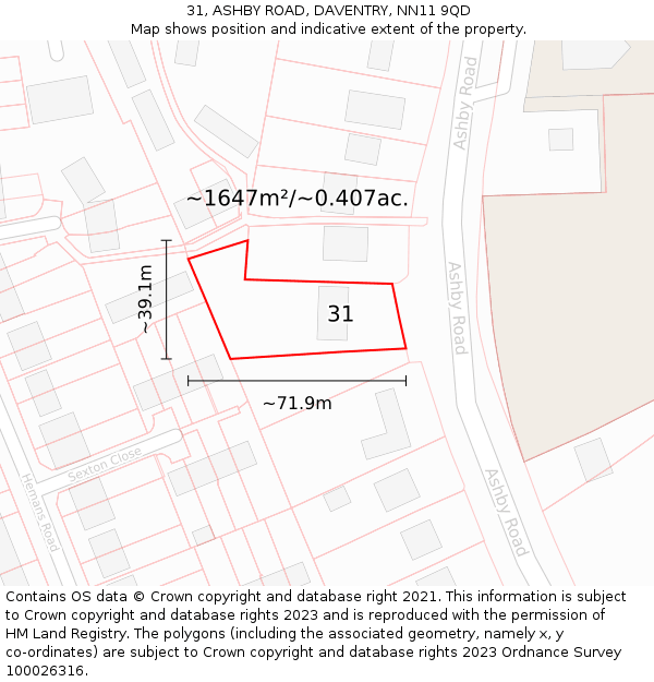 31, ASHBY ROAD, DAVENTRY, NN11 9QD: Plot and title map