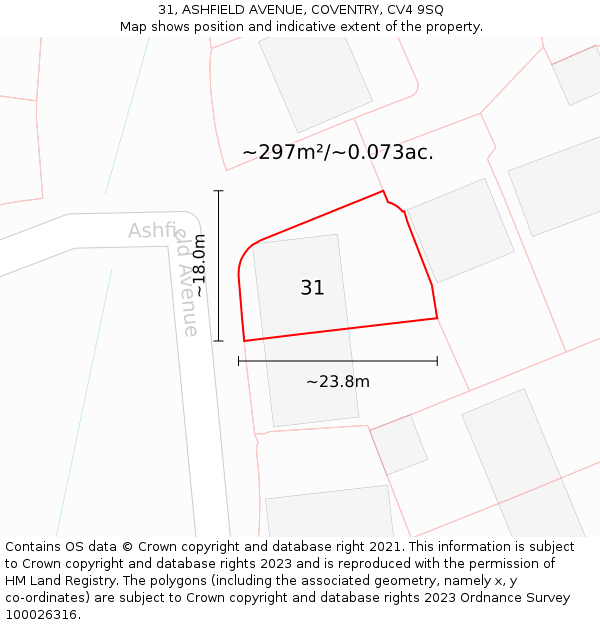 31, ASHFIELD AVENUE, COVENTRY, CV4 9SQ: Plot and title map