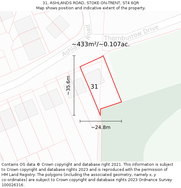 31, ASHLANDS ROAD, STOKE-ON-TRENT, ST4 6QR: Plot and title map