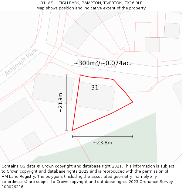 31, ASHLEIGH PARK, BAMPTON, TIVERTON, EX16 9LF: Plot and title map