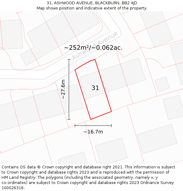 31, ASHWOOD AVENUE, BLACKBURN, BB2 4JD: Plot and title map