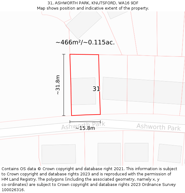 31, ASHWORTH PARK, KNUTSFORD, WA16 9DF: Plot and title map
