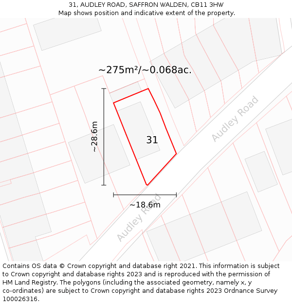 31, AUDLEY ROAD, SAFFRON WALDEN, CB11 3HW: Plot and title map