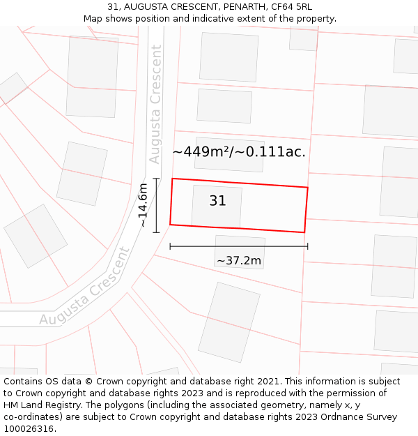 31, AUGUSTA CRESCENT, PENARTH, CF64 5RL: Plot and title map