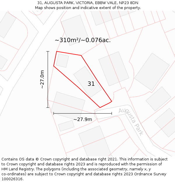 31, AUGUSTA PARK, VICTORIA, EBBW VALE, NP23 8DN: Plot and title map