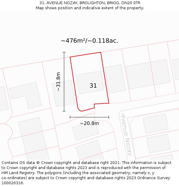 31, AVENUE NOZAY, BROUGHTON, BRIGG, DN20 0TR: Plot and title map