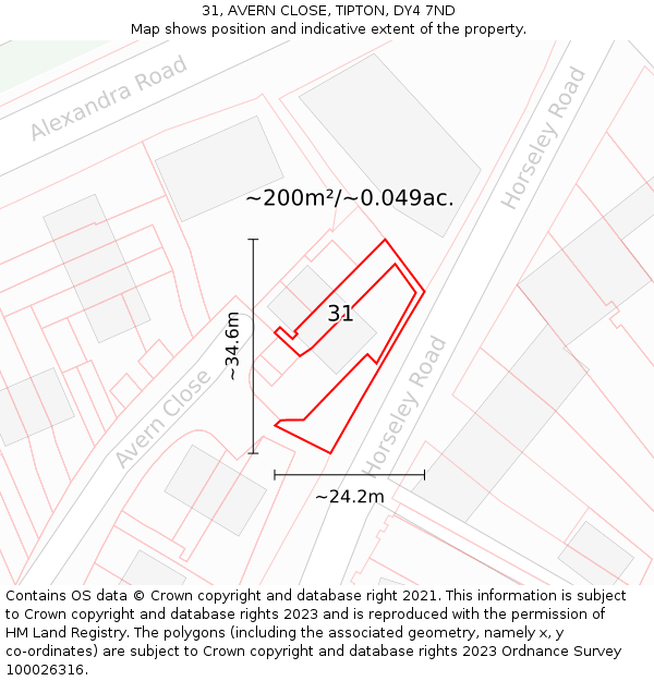 31, AVERN CLOSE, TIPTON, DY4 7ND: Plot and title map