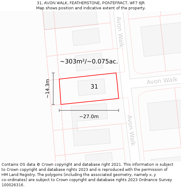 31, AVON WALK, FEATHERSTONE, PONTEFRACT, WF7 6JR: Plot and title map