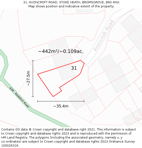 31, AVONCROFT ROAD, STOKE HEATH, BROMSGROVE, B60 4NG: Plot and title map