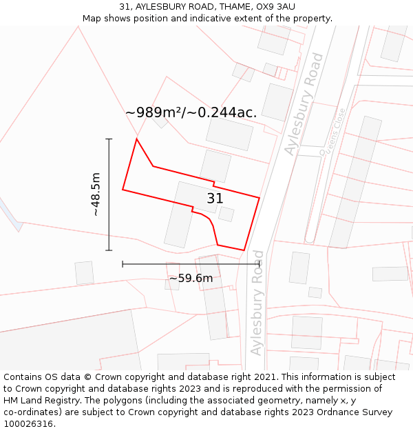 31, AYLESBURY ROAD, THAME, OX9 3AU: Plot and title map