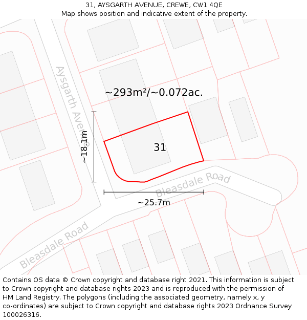 31, AYSGARTH AVENUE, CREWE, CW1 4QE: Plot and title map