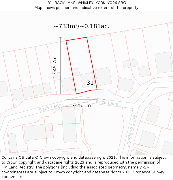 31, BACK LANE, WHIXLEY, YORK, YO26 8BG: Plot and title map