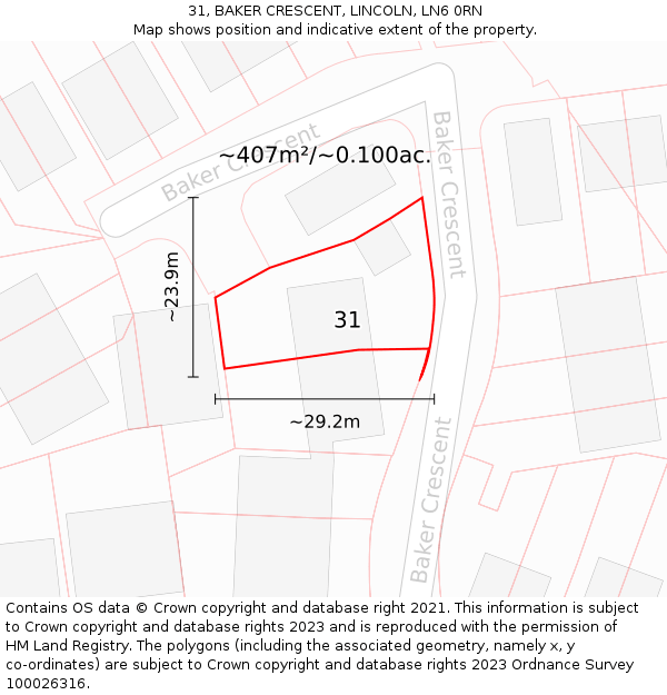 31, BAKER CRESCENT, LINCOLN, LN6 0RN: Plot and title map