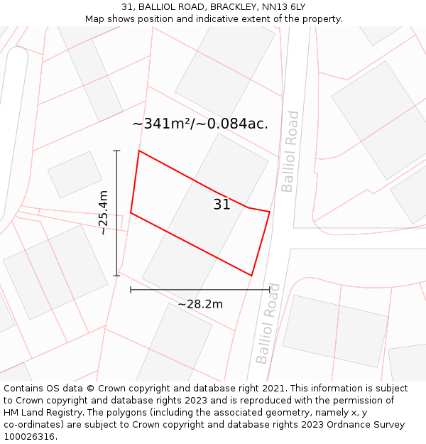 31, BALLIOL ROAD, BRACKLEY, NN13 6LY: Plot and title map