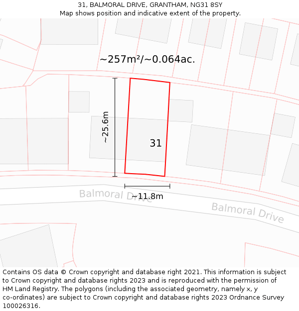 31, BALMORAL DRIVE, GRANTHAM, NG31 8SY: Plot and title map