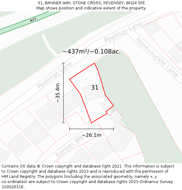 31, BANNER WAY, STONE CROSS, PEVENSEY, BN24 5FE: Plot and title map