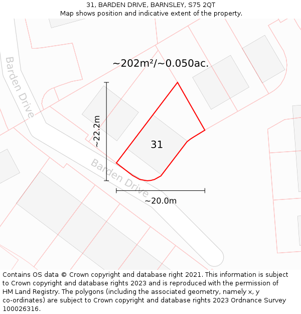 31, BARDEN DRIVE, BARNSLEY, S75 2QT: Plot and title map