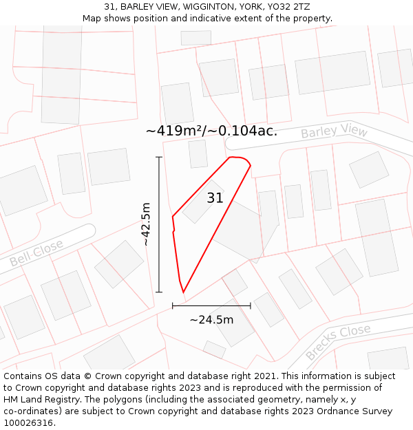 31, BARLEY VIEW, WIGGINTON, YORK, YO32 2TZ: Plot and title map