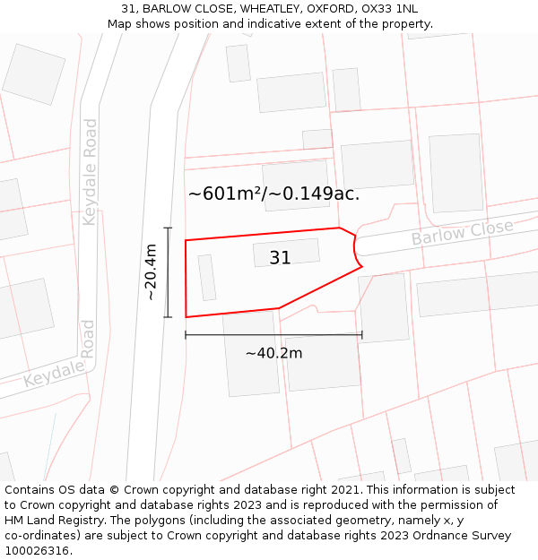 31, BARLOW CLOSE, WHEATLEY, OXFORD, OX33 1NL: Plot and title map