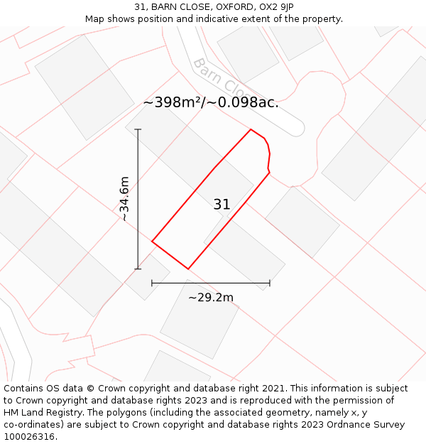 31, BARN CLOSE, OXFORD, OX2 9JP: Plot and title map