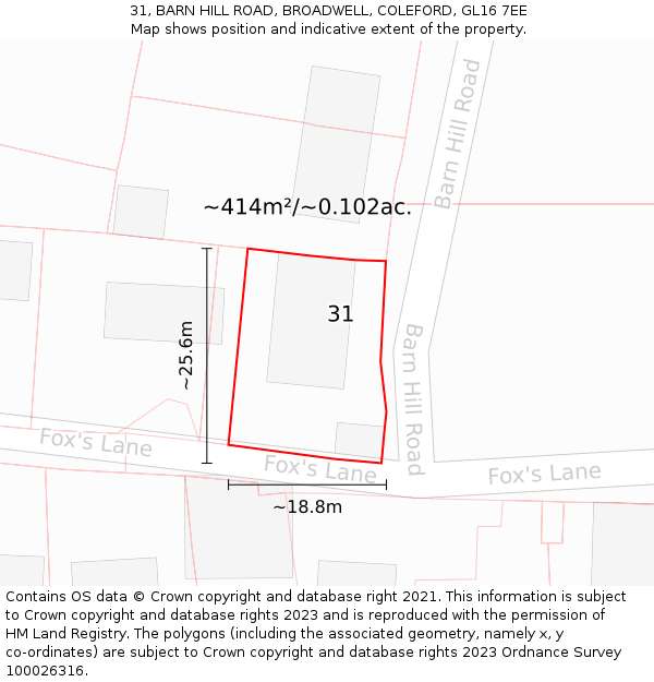 31, BARN HILL ROAD, BROADWELL, COLEFORD, GL16 7EE: Plot and title map