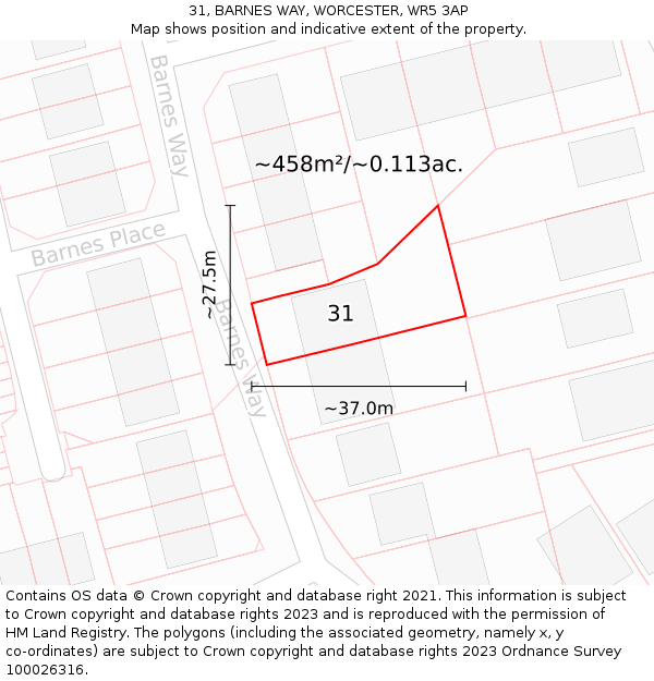 31, BARNES WAY, WORCESTER, WR5 3AP: Plot and title map