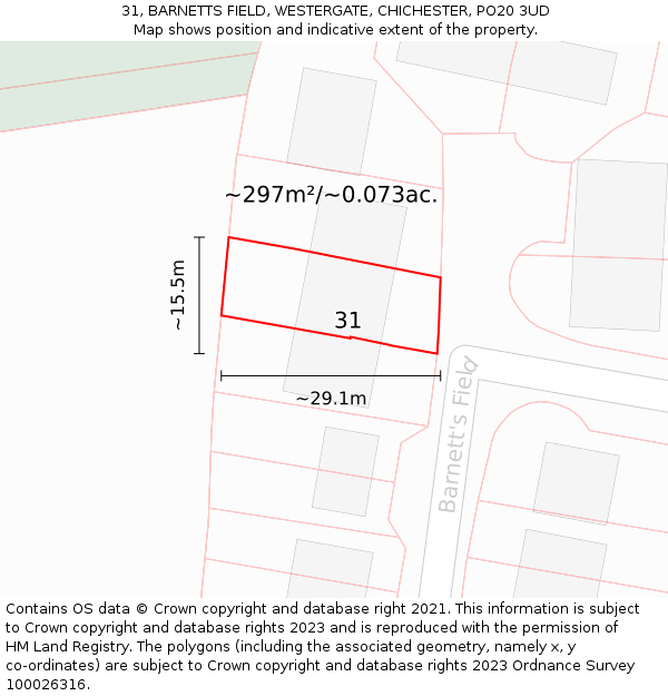 31, BARNETTS FIELD, WESTERGATE, CHICHESTER, PO20 3UD: Plot and title map