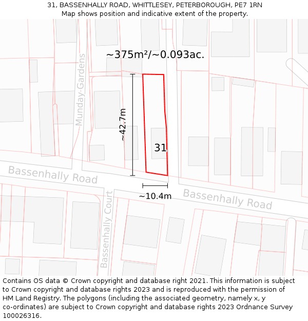 31, BASSENHALLY ROAD, WHITTLESEY, PETERBOROUGH, PE7 1RN: Plot and title map