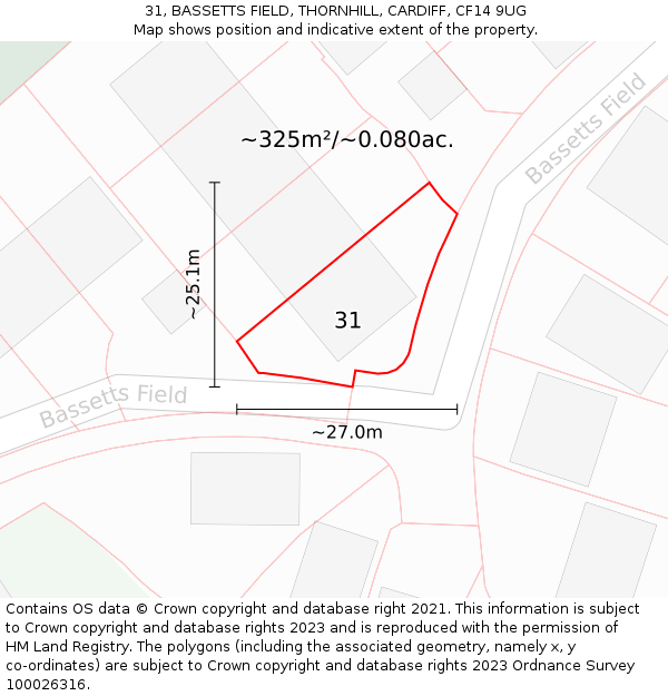 31, BASSETTS FIELD, THORNHILL, CARDIFF, CF14 9UG: Plot and title map