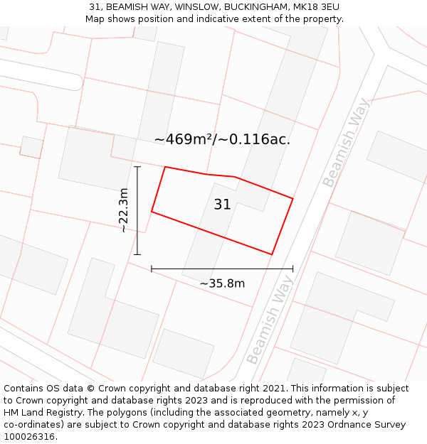 31, BEAMISH WAY, WINSLOW, BUCKINGHAM, MK18 3EU: Plot and title map