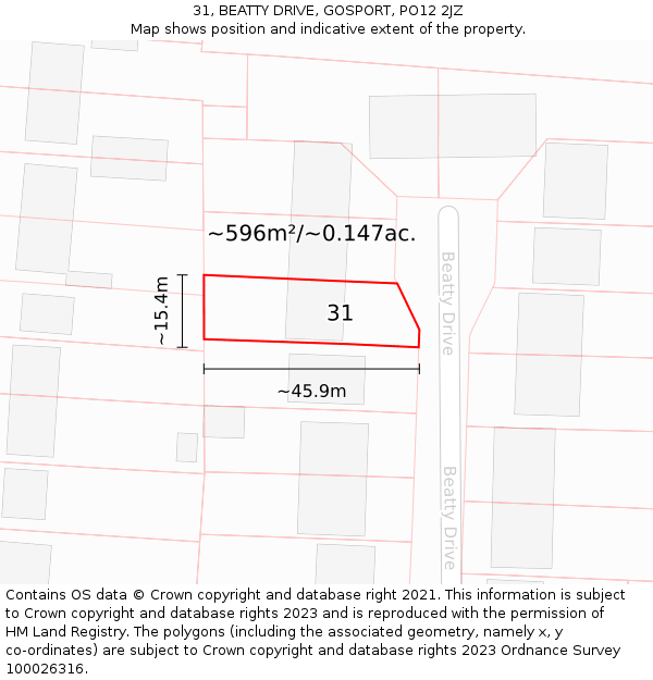 31, BEATTY DRIVE, GOSPORT, PO12 2JZ: Plot and title map