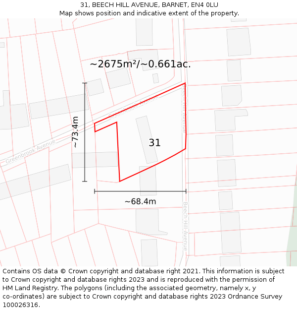 31, BEECH HILL AVENUE, BARNET, EN4 0LU: Plot and title map