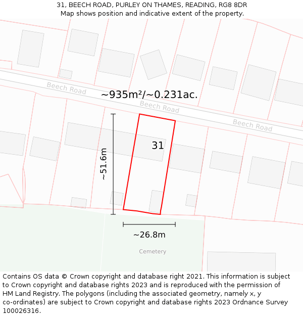 31, BEECH ROAD, PURLEY ON THAMES, READING, RG8 8DR: Plot and title map