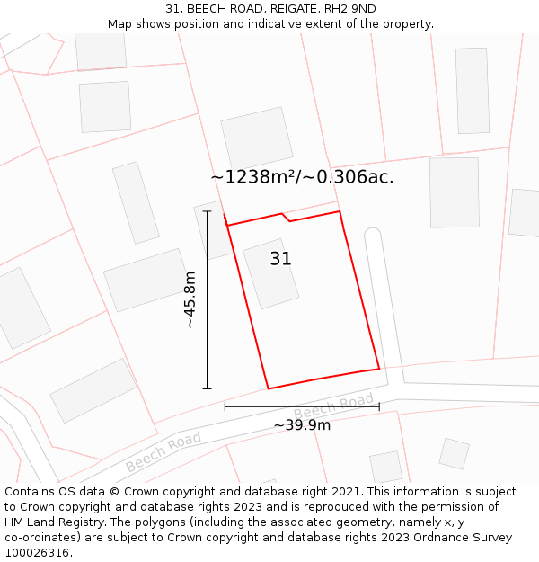 31, BEECH ROAD, REIGATE, RH2 9ND: Plot and title map