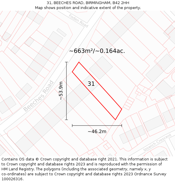 31, BEECHES ROAD, BIRMINGHAM, B42 2HH: Plot and title map