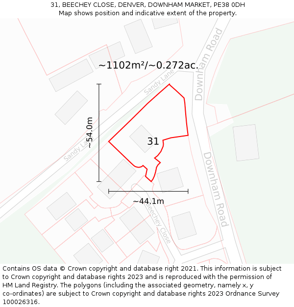 31, BEECHEY CLOSE, DENVER, DOWNHAM MARKET, PE38 0DH: Plot and title map