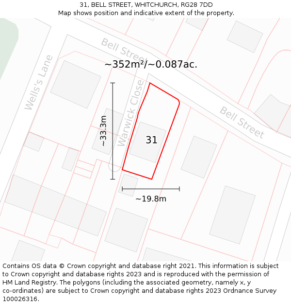 31, BELL STREET, WHITCHURCH, RG28 7DD: Plot and title map