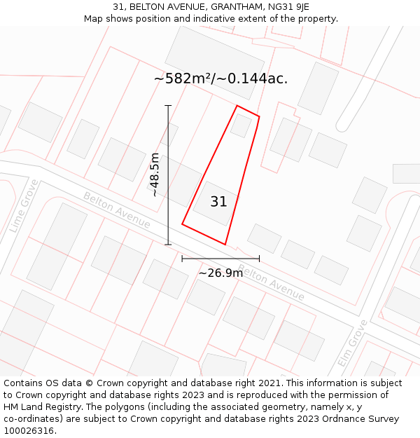 31, BELTON AVENUE, GRANTHAM, NG31 9JE: Plot and title map