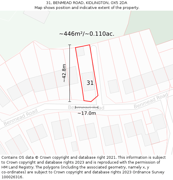 31, BENMEAD ROAD, KIDLINGTON, OX5 2DA: Plot and title map