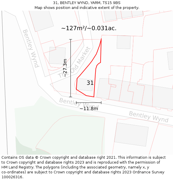 31, BENTLEY WYND, YARM, TS15 9BS: Plot and title map