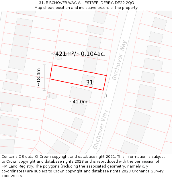 31, BIRCHOVER WAY, ALLESTREE, DERBY, DE22 2QG: Plot and title map