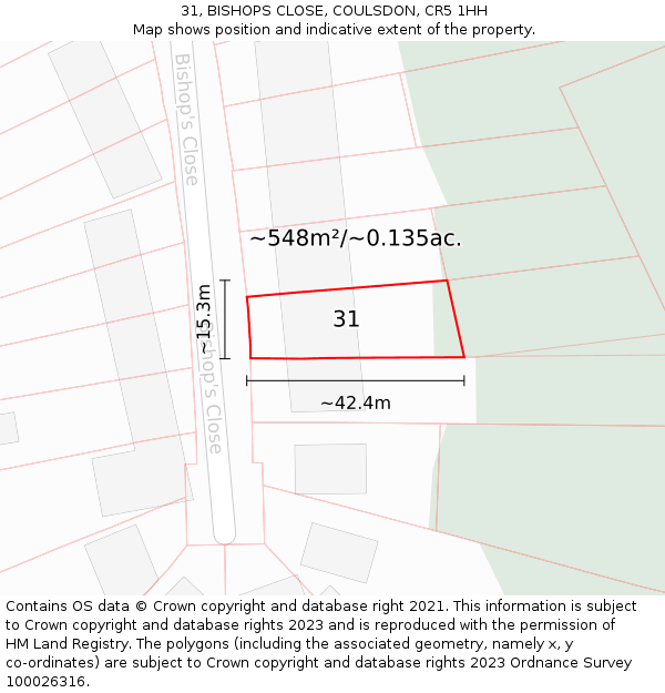 31, BISHOPS CLOSE, COULSDON, CR5 1HH: Plot and title map