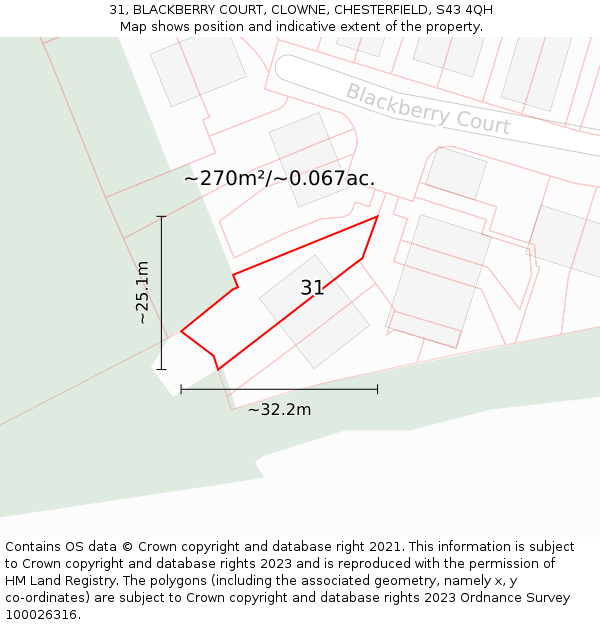 31, BLACKBERRY COURT, CLOWNE, CHESTERFIELD, S43 4QH: Plot and title map