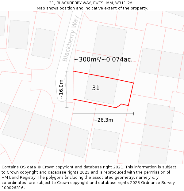 31, BLACKBERRY WAY, EVESHAM, WR11 2AH: Plot and title map