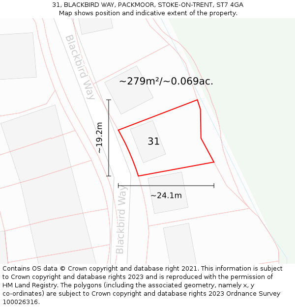 31, BLACKBIRD WAY, PACKMOOR, STOKE-ON-TRENT, ST7 4GA: Plot and title map