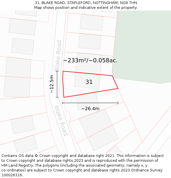 31, BLAKE ROAD, STAPLEFORD, NOTTINGHAM, NG9 7HN: Plot and title map