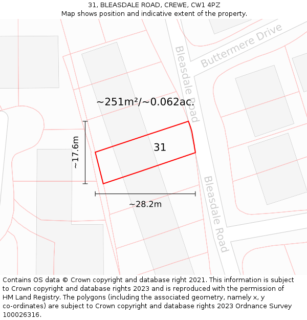 31, BLEASDALE ROAD, CREWE, CW1 4PZ: Plot and title map