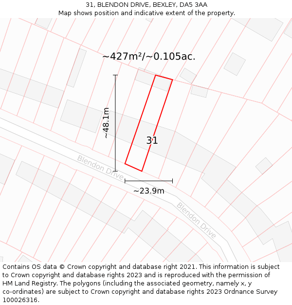 31, BLENDON DRIVE, BEXLEY, DA5 3AA: Plot and title map